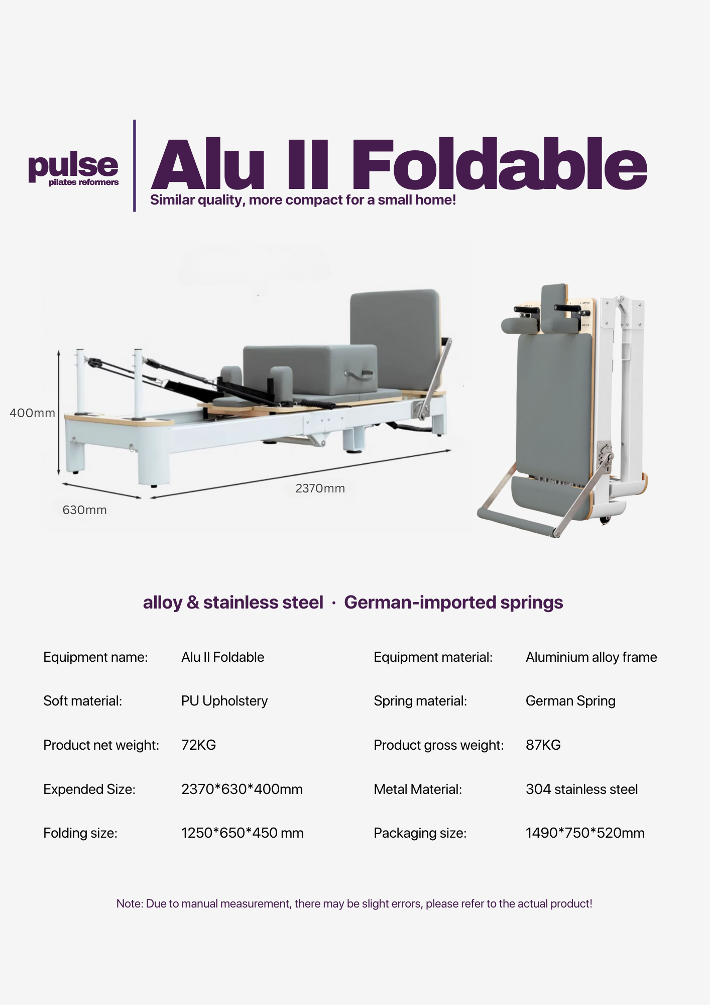 Alu II Foldable - Pulse Pilates Reformer