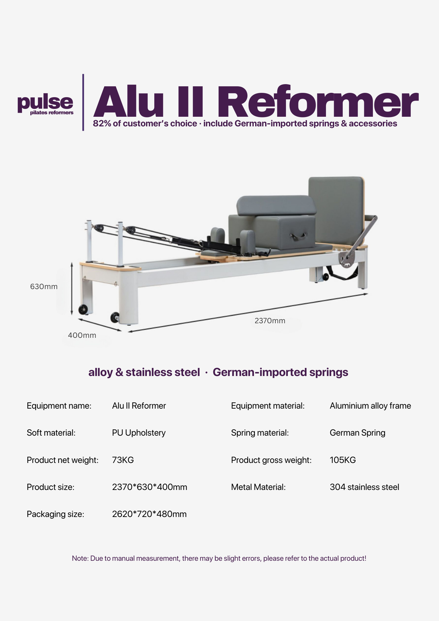 Alu II Reformer - Pulse Pilates Reformer