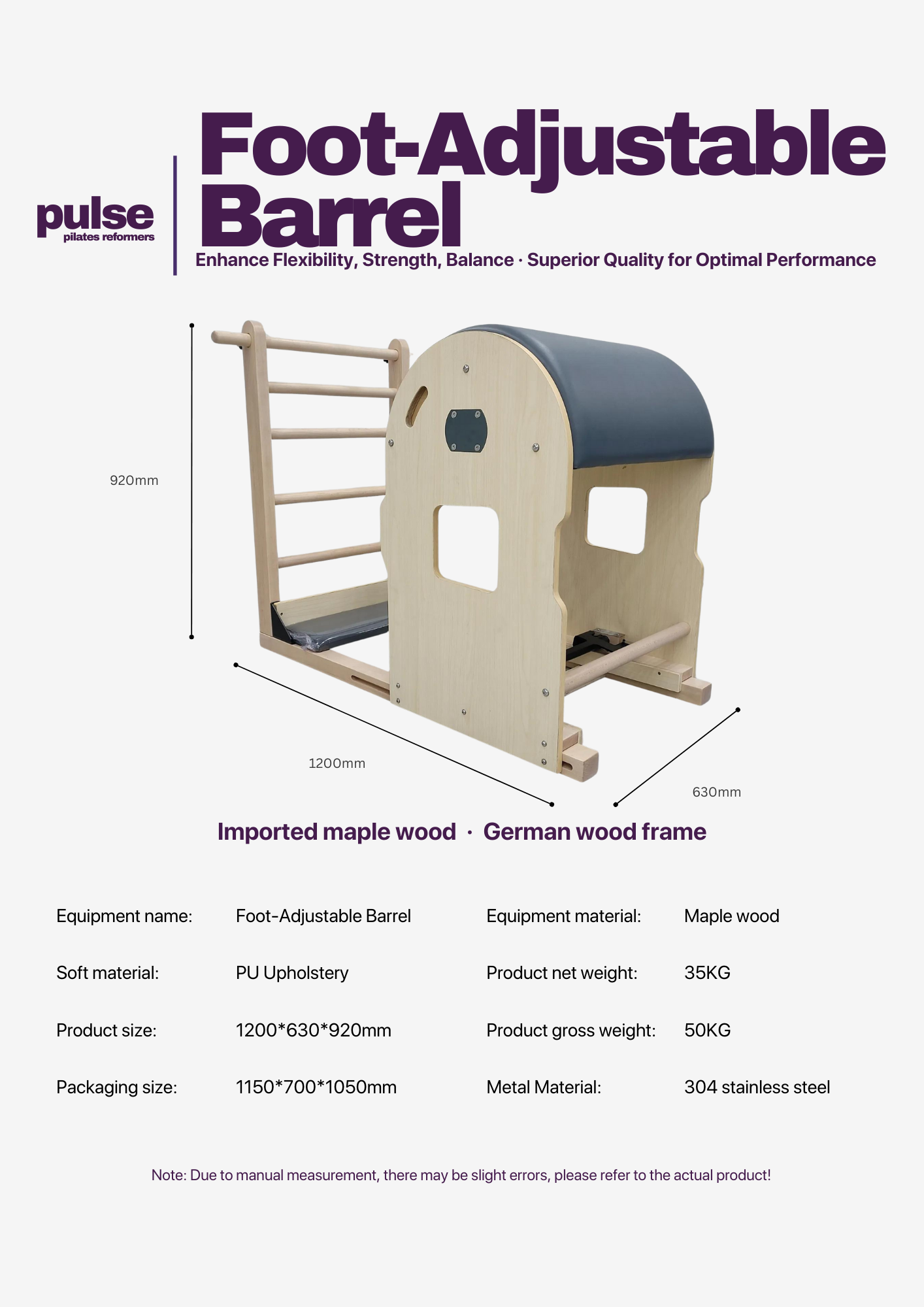 Foot-Adjustable Barrel - Pulse Pilates Reformer